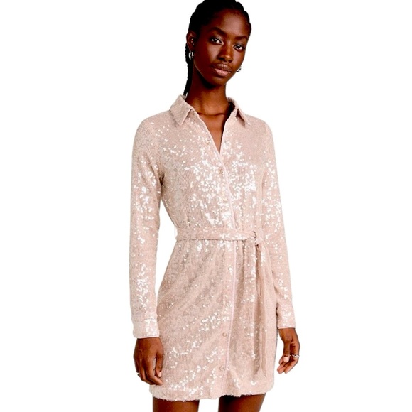 Le Superbe Inner Glow Nude Shine Shirt Dress Perfect Seqin Dress, MSRP $600 NWT - Picture 3 of 9